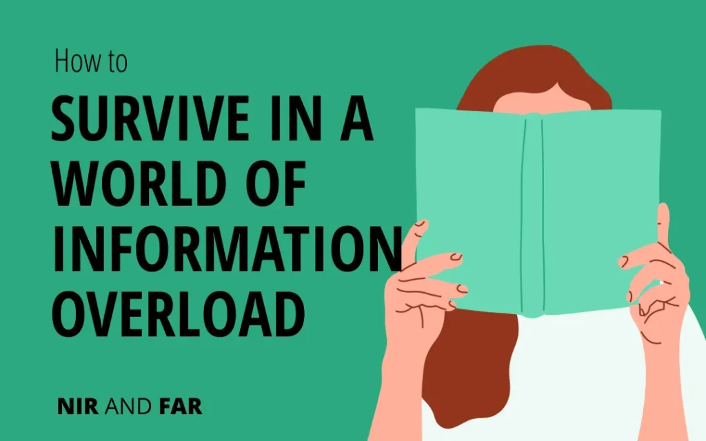 Woman reading a book about information overload